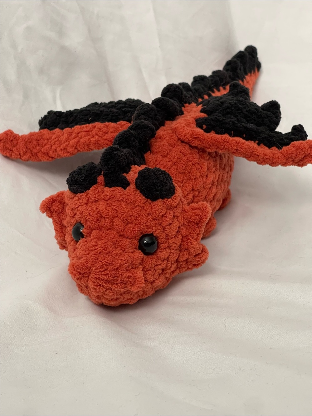 Handmade Plush Orange & Black Crochet Dragon Toy
